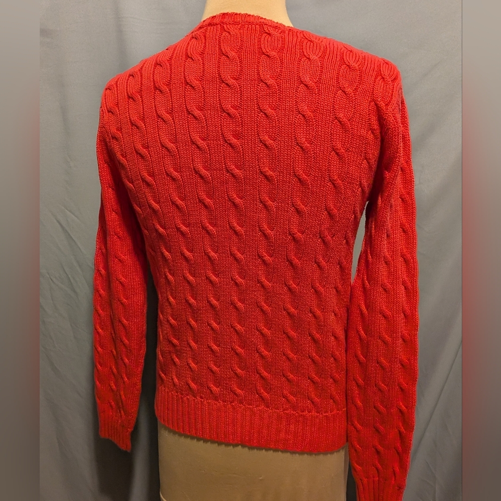 RALPH LAUREN SPORT Coral Pink Cable Knit V- Neck Sweater XL - Picture 5 of 8